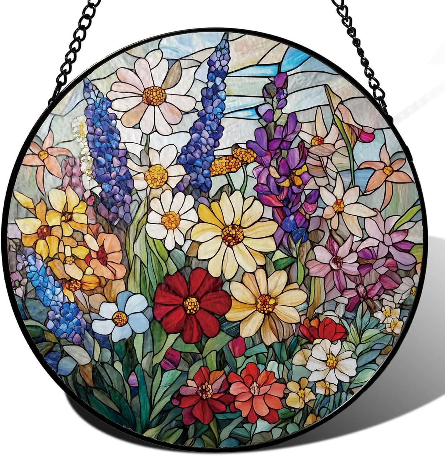 Atrapasoles flores vidrio manchado 20cm decoración jardín