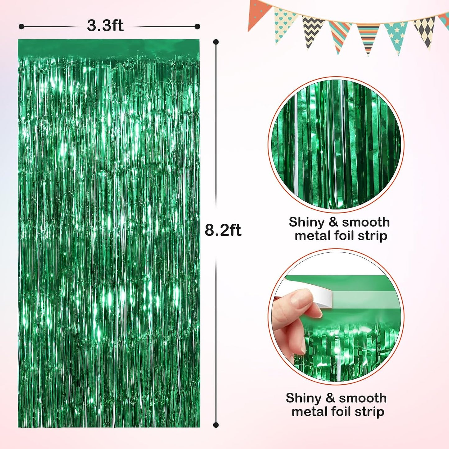 Cortinas flecos oropel verde 3.3x8.3ft paquete 4