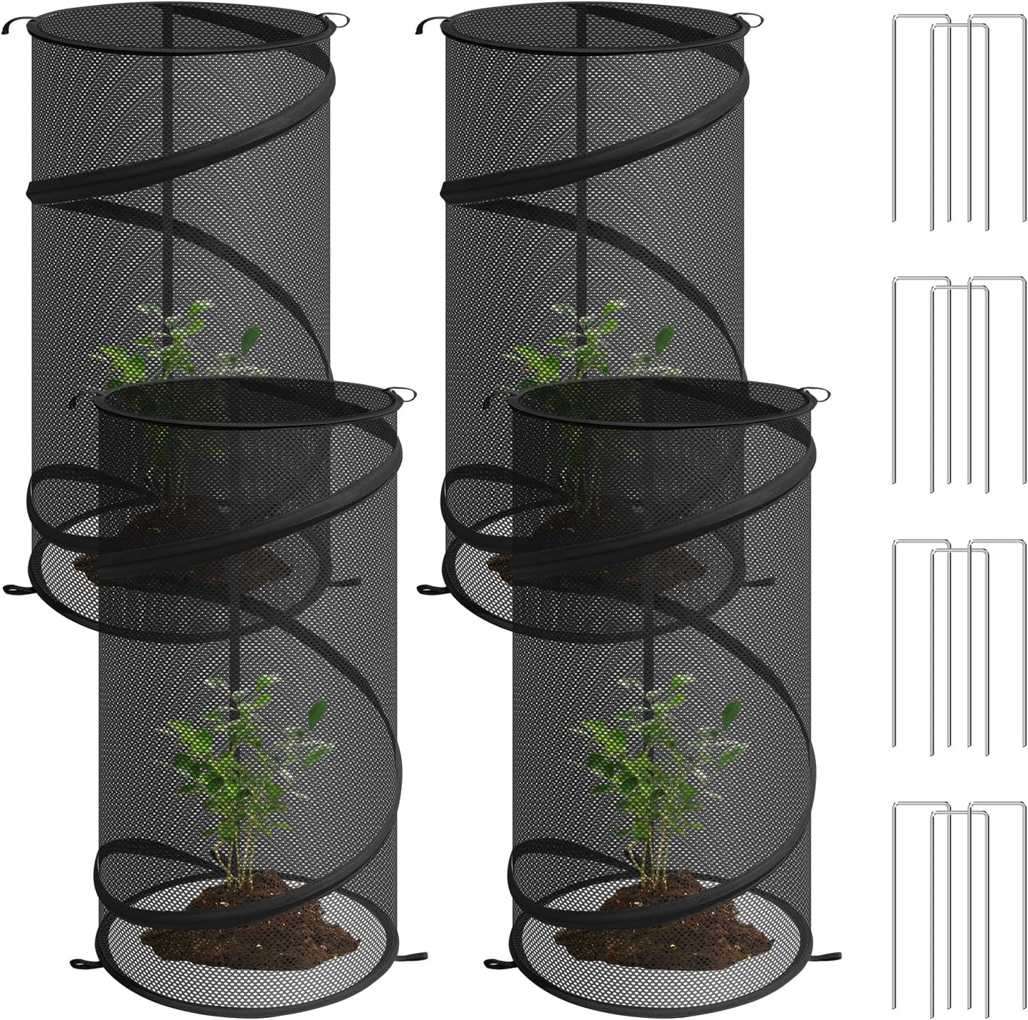 4 Cubiertas Plegables Redondas para Plantas 22.8x12.6pulg Negro
