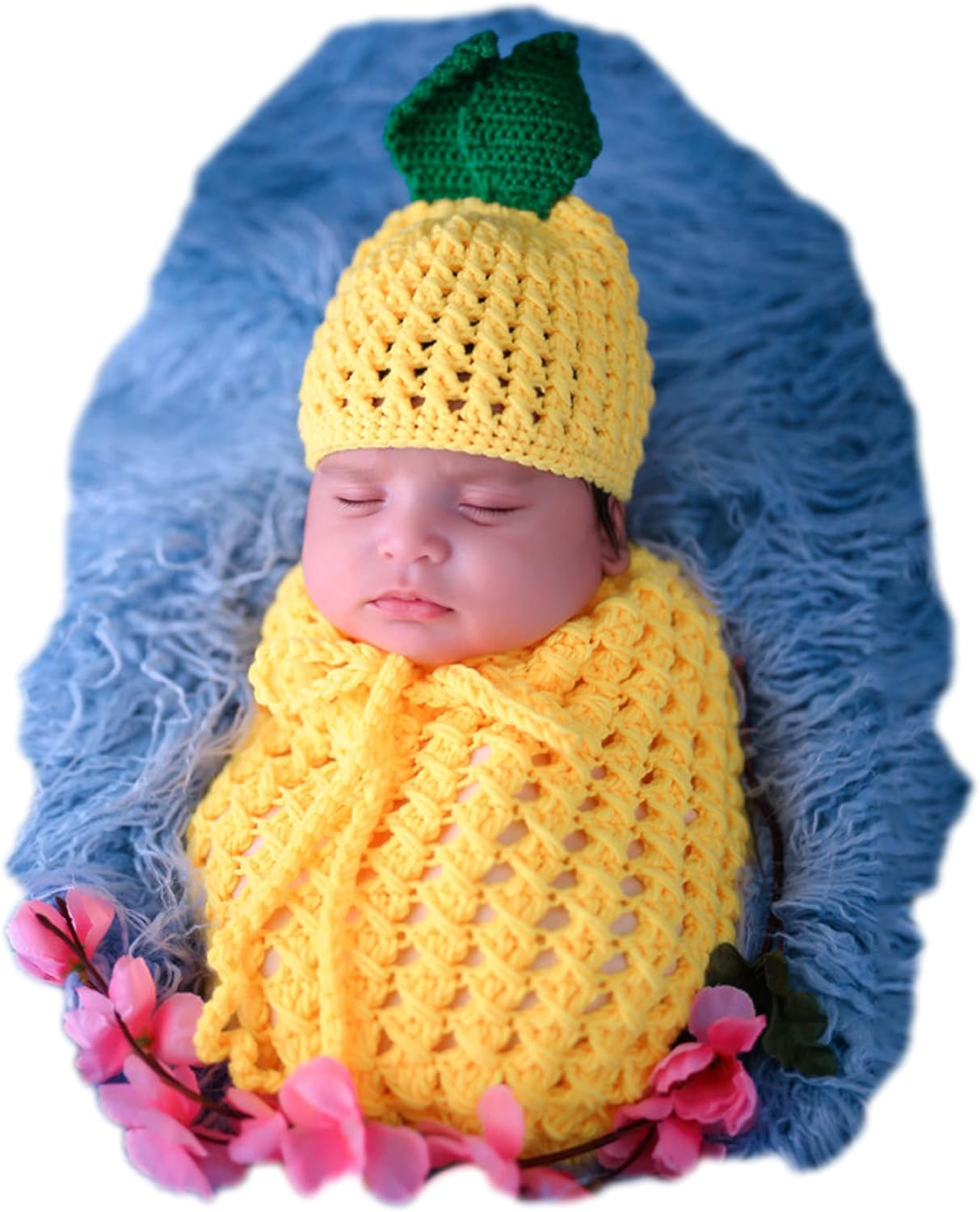 Kit unisex para fotos bebé saco piña amarillo