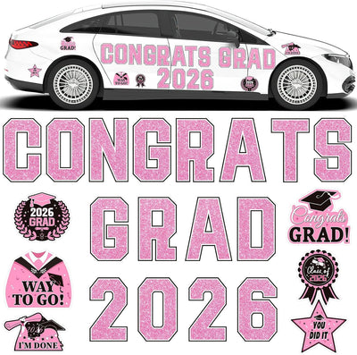 Decoraciones magnéticas de graduación para automóvil rosa 2026 juego de 22 piezas