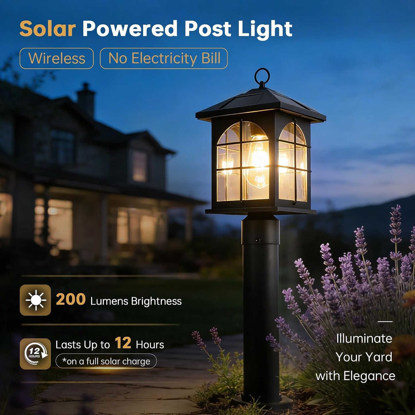 Luz solar poste exterior 3en1 inalámbrica negra