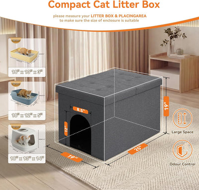 Caja arena gatos con almacenamiento tapa abatible gris grande