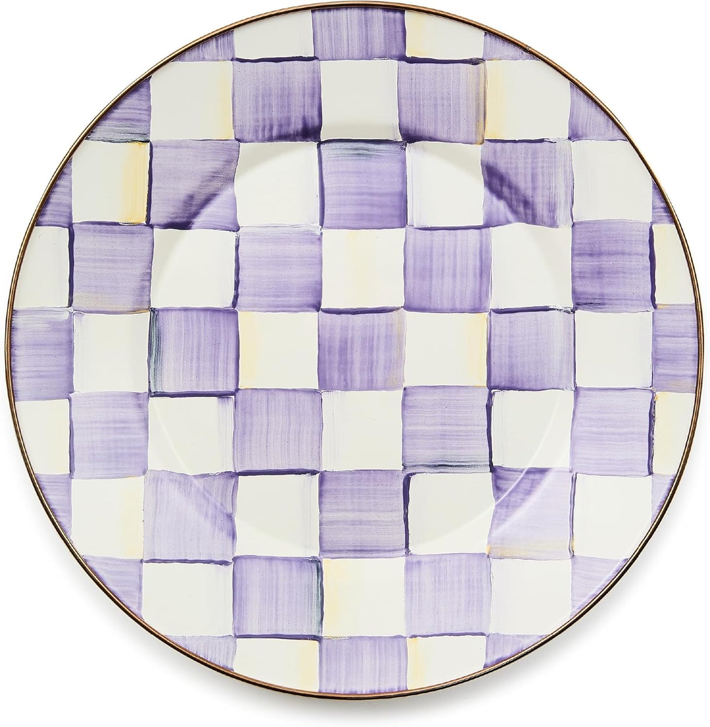 Plato llano esmaltado 10pulg cuadros violeta y blanco