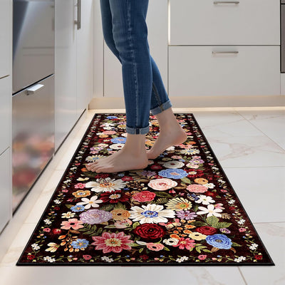 Alfombra pasillo 2x5pulg antideslizante lavable suave negro/marrón