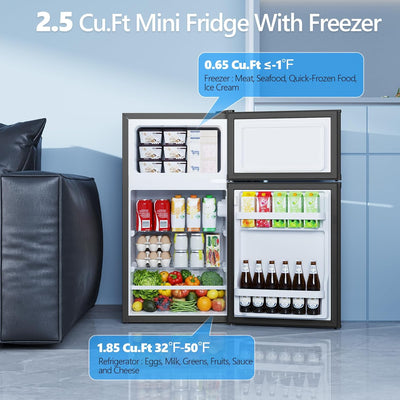 Refrigerador mini 2.5 pies cúbicos con congelador doble puerta