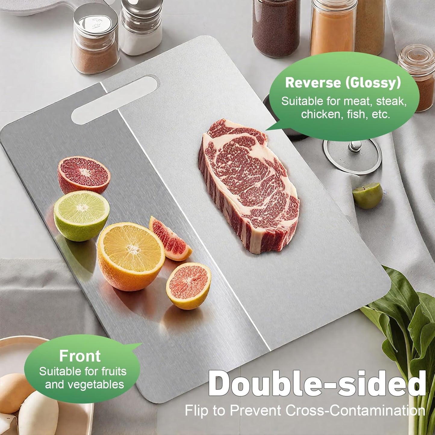 Tabla de cortar de acero inoxidable para alimentos y encimeras de cocina