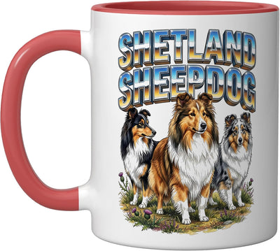 Taza cerámica perro Shetland Sheepdog vintage rojo/blanco