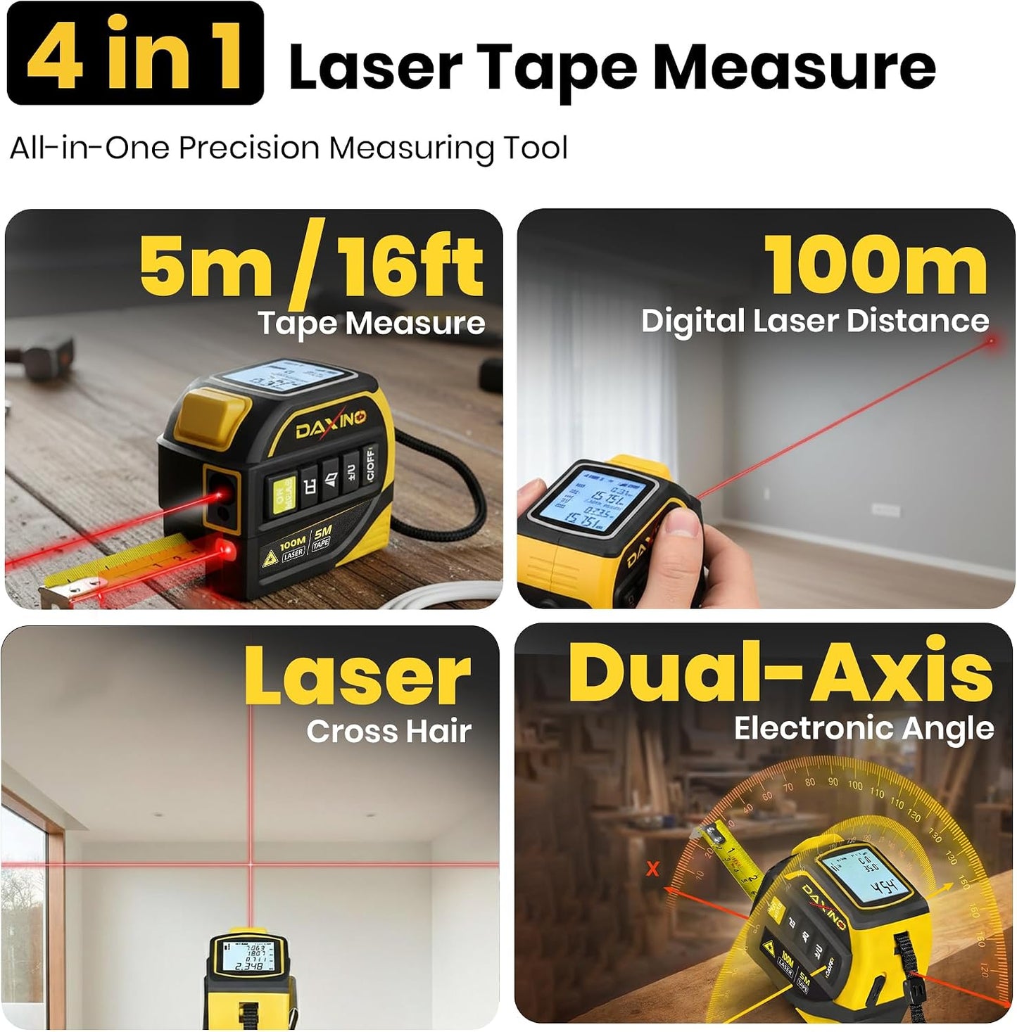 Cinta métrica digital 4en1 láser 330pies doble eje