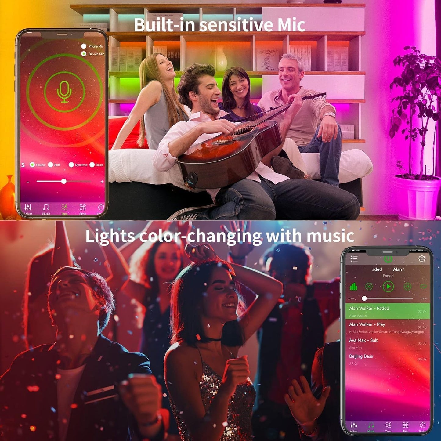 Tira Luces RGB 96ft Sincronización Música Control App