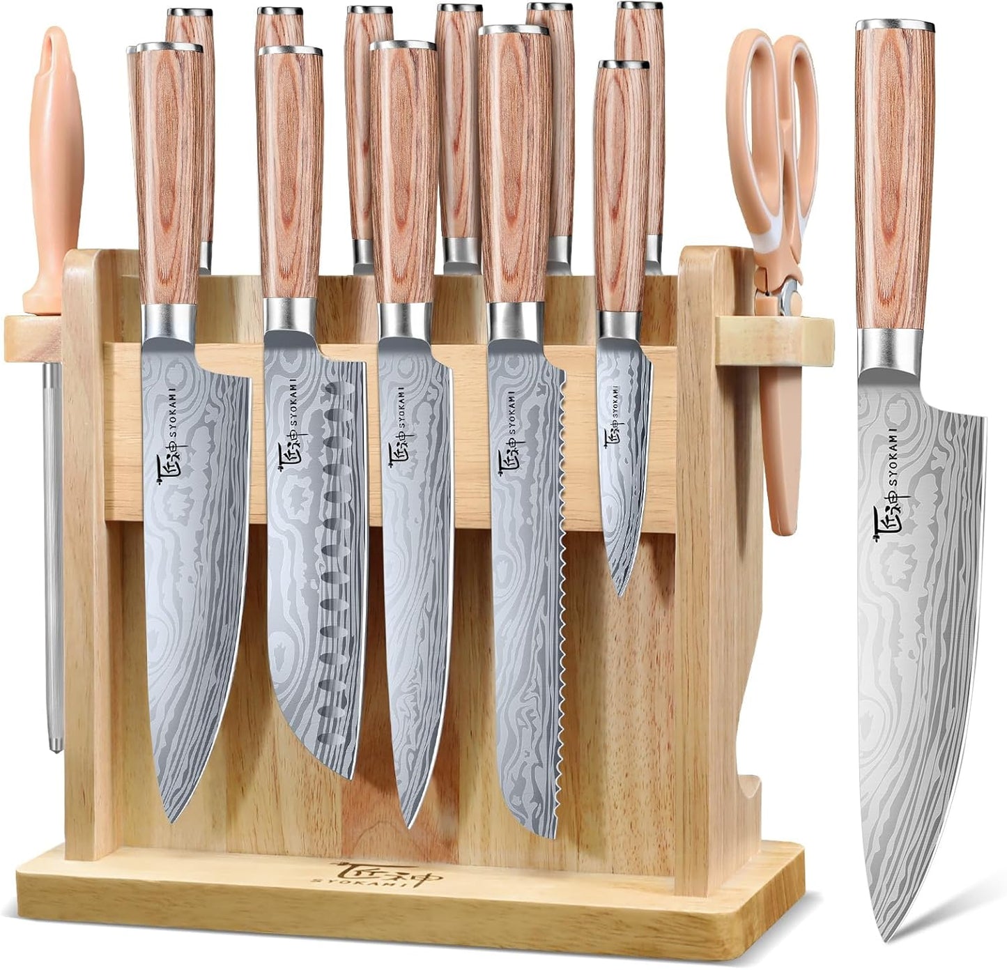Set 14 Cuchillos Japoneses Acero Inox con Bloque