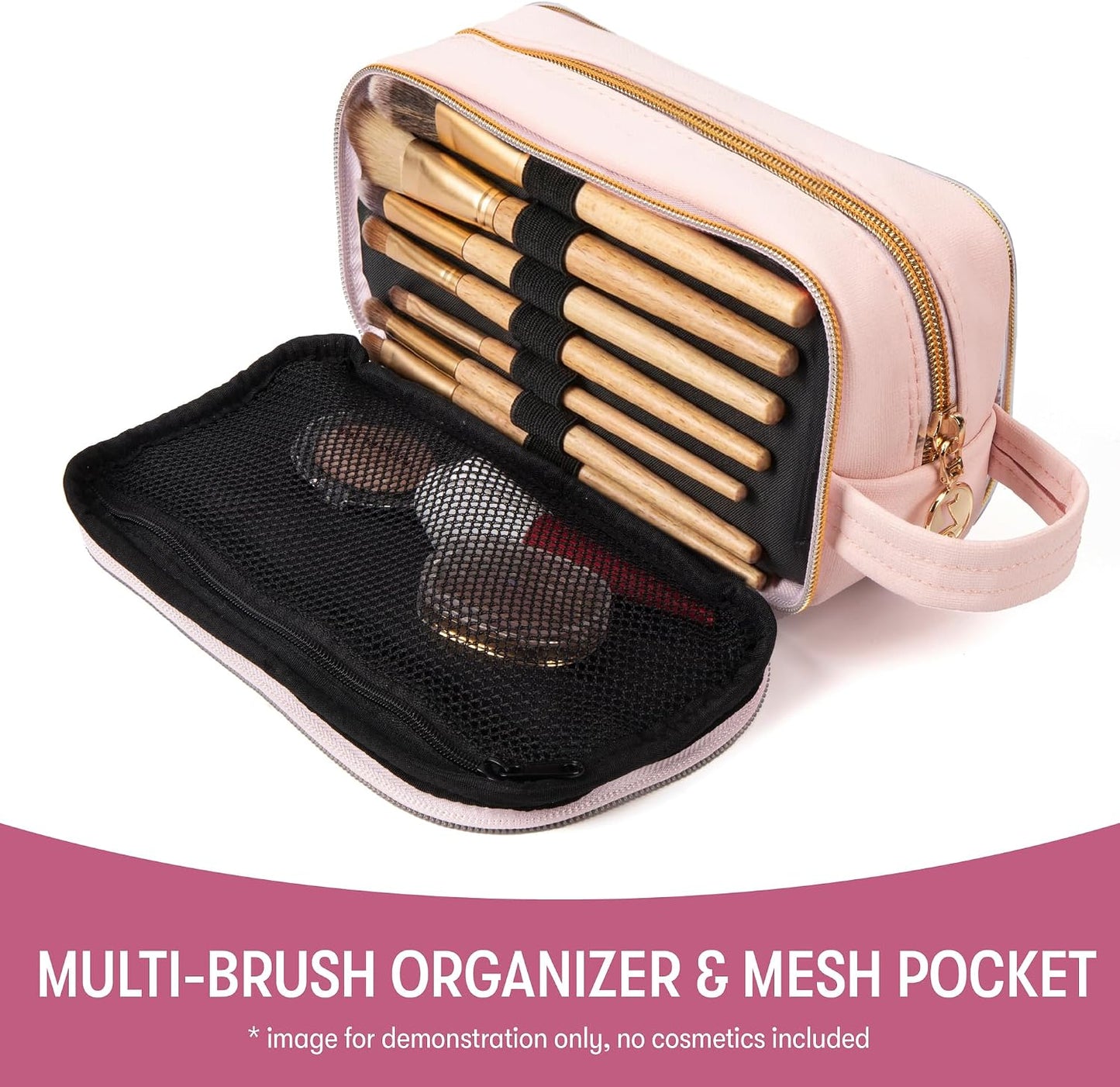 Bolso maquillaje 3 compartimentos claros ranuras cepillos