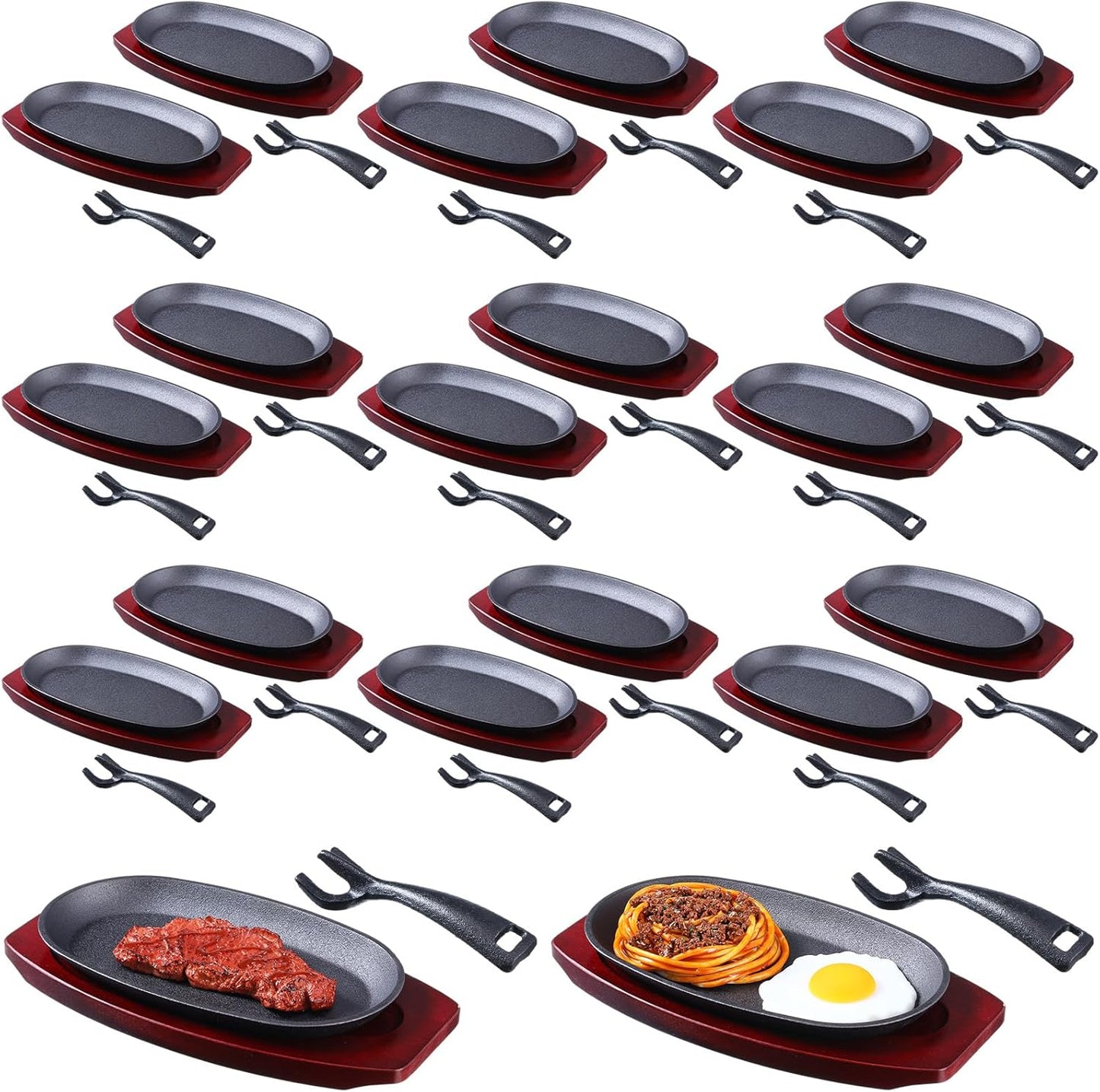 Set 20 Sartenes Ovaladas Hierro Fundido Base Madera