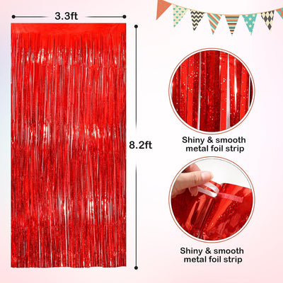 Cortinas flecos oropel rojo paquete 2 3.3x8.3pies fiesta boda