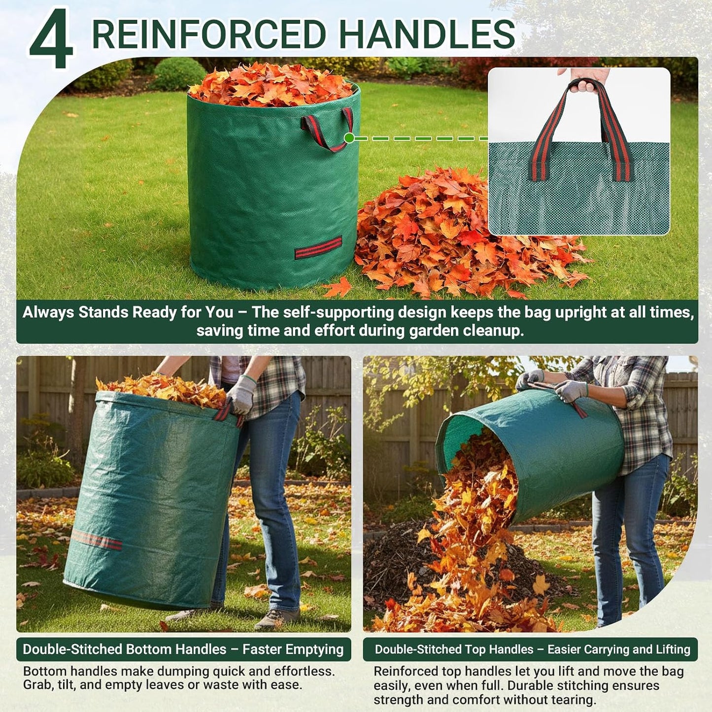 Bolsas basura reutilizables 72gal 3 pzas 4 asas anillo plástico