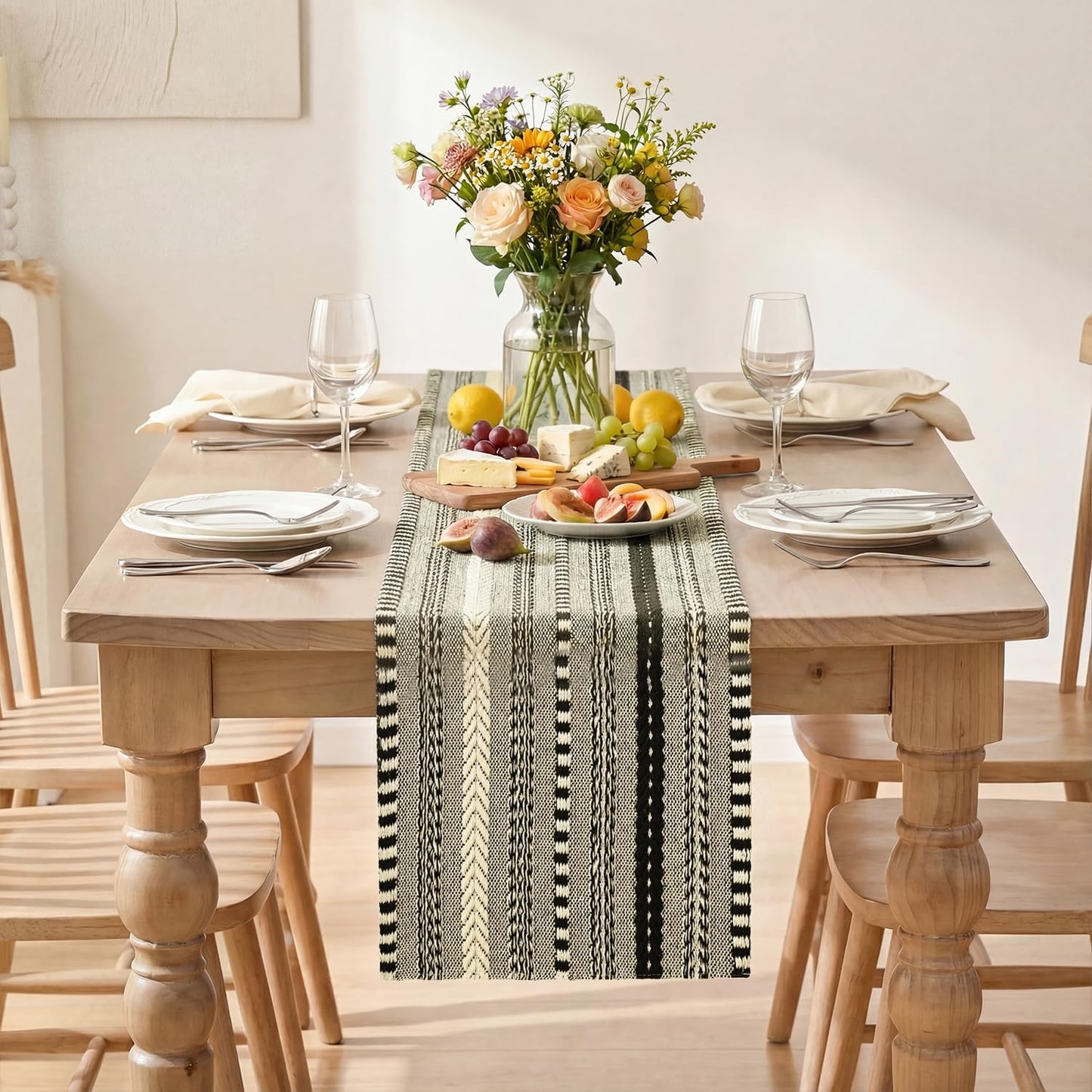 Camino de mesa tejido negro rústico para decoración de fiesta, 12x36 pulgadas