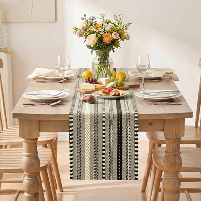 Camino de mesa tejido negro rústico para decoración de fiesta, 12x36 pulgadas