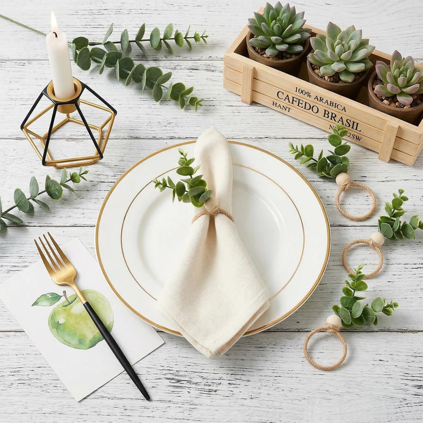 Set 6 servilleteros estilo granja madera hojas bodas Pascua