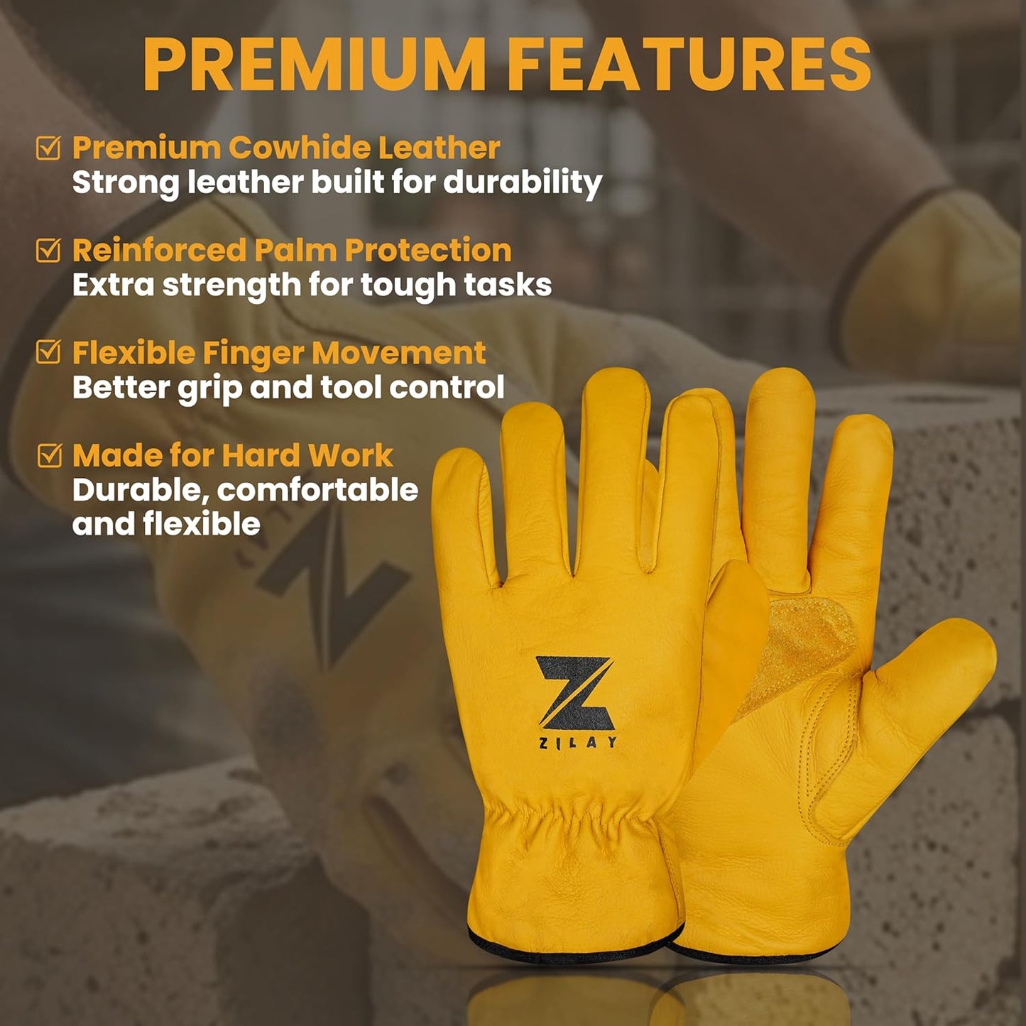 Guantes seguridad cuero vaca grano resistente jardinería