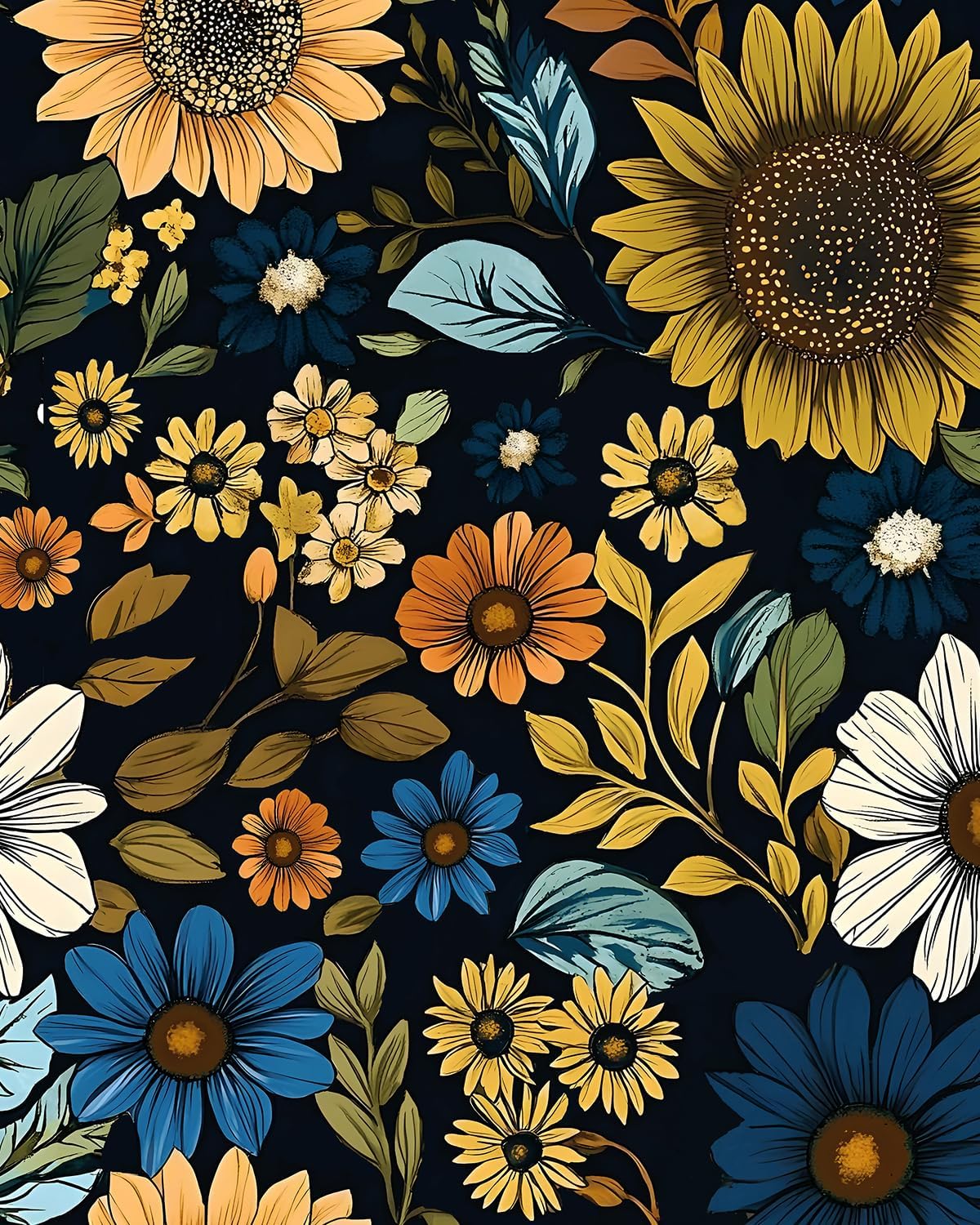 Papel tapiz floral azul marino autoadhesivo 17.5x