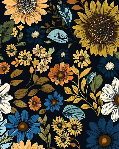 Papel tapiz floral azul marino autoadhesivo 17.5x