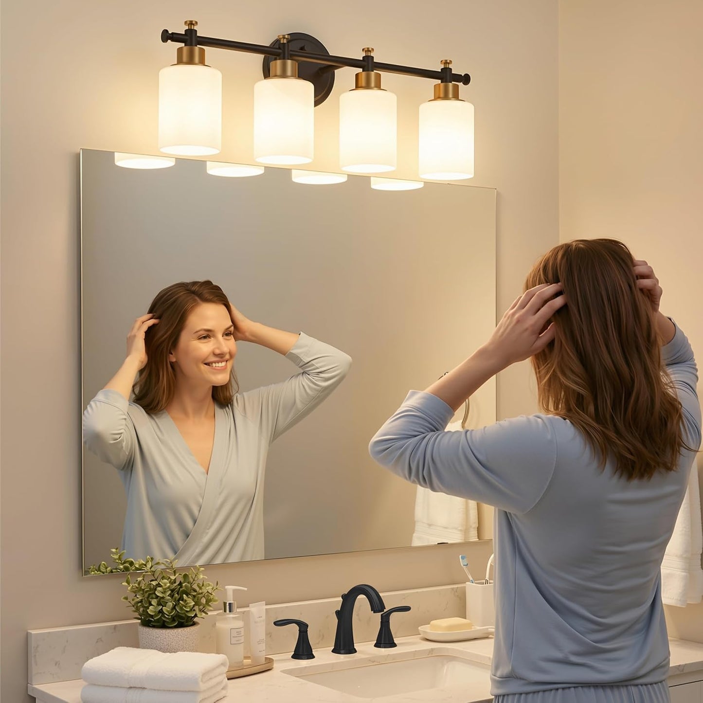 Lámpara tocador baño 4 luces vidrio esmerilado 22.5pulg