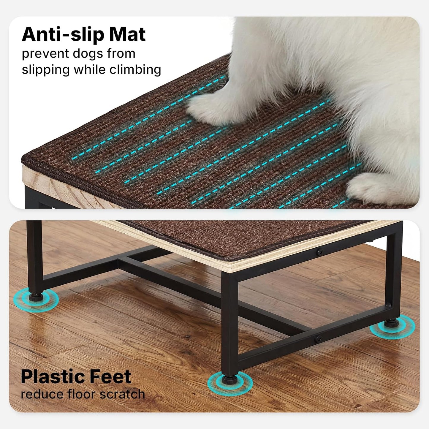 Taburete perros metal escalón madera 6pulg antideslizante
