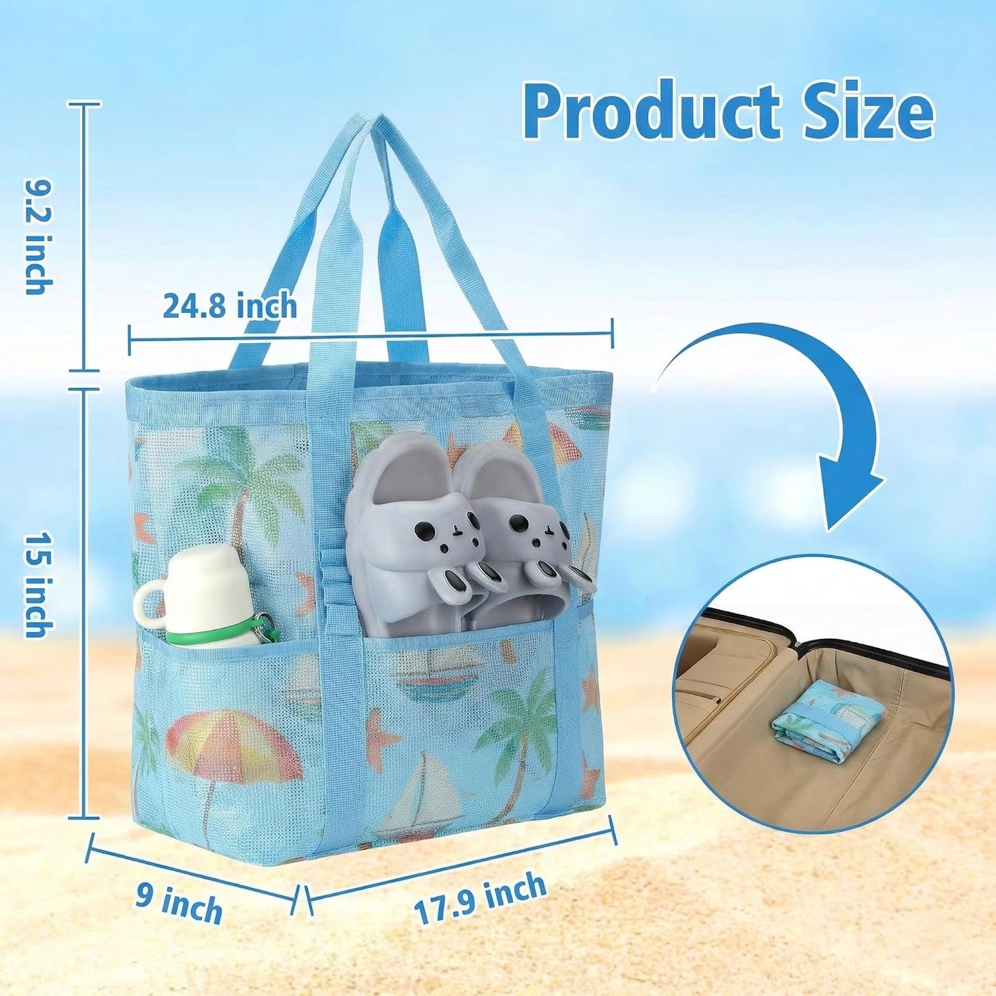 Bolsa playa para mujer con red para viaje y vacaciones