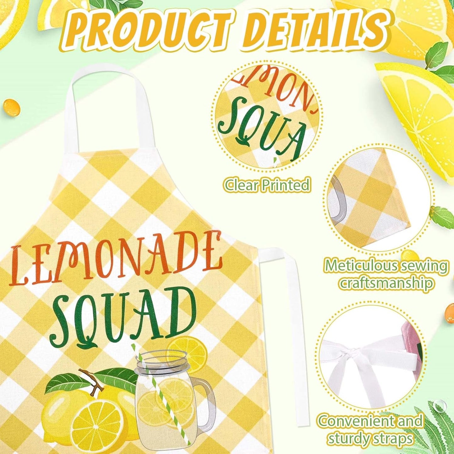 Delantal de limonada 4 piezas color rosa y amarillo lavable para cocina y fiestas