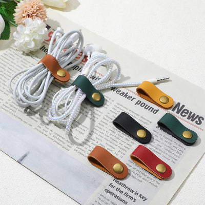 Organiz. cables 20 pzas piel PU para USB y cargadores 5 colores