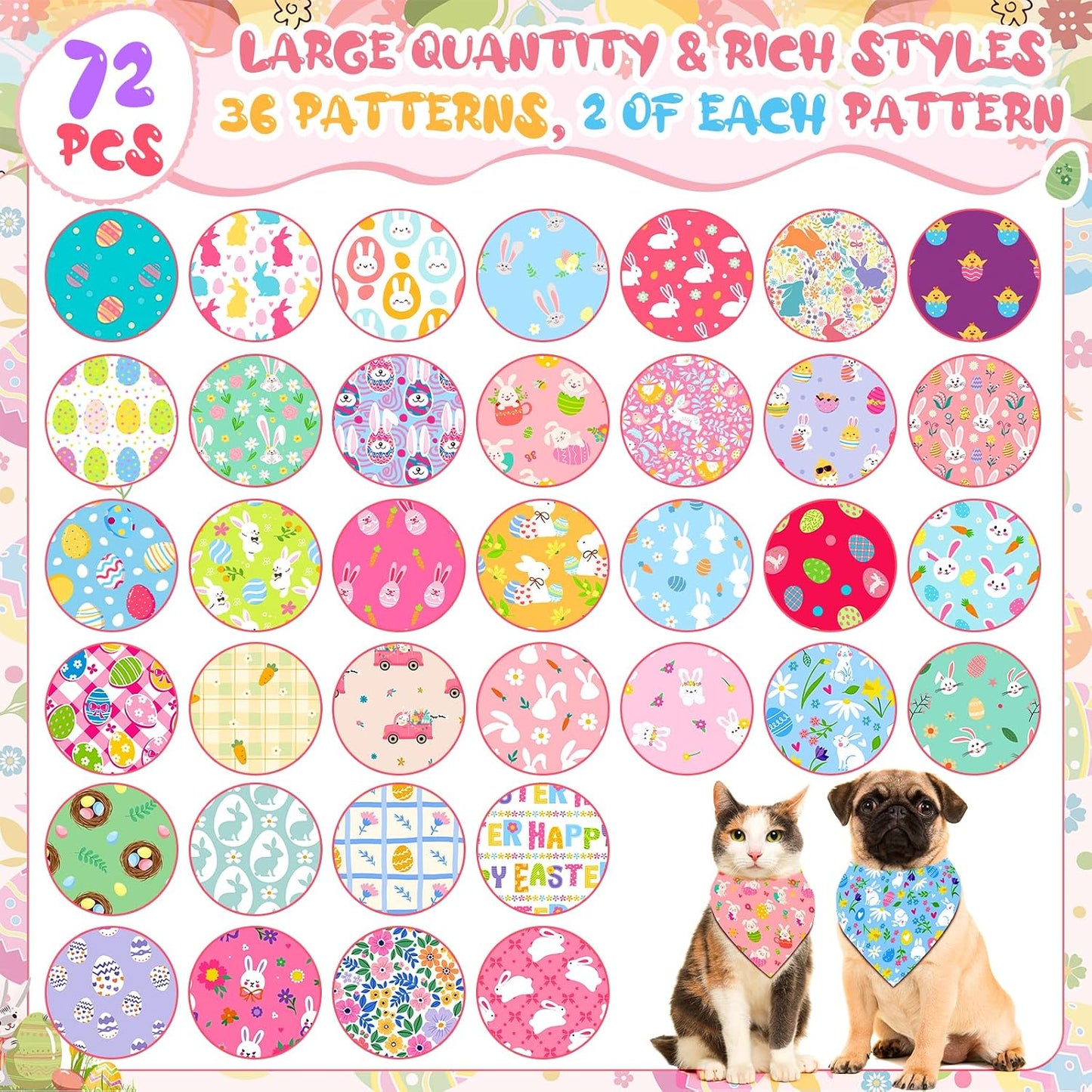 72 Bandanas Pascua para Perros Triangular Ajustable