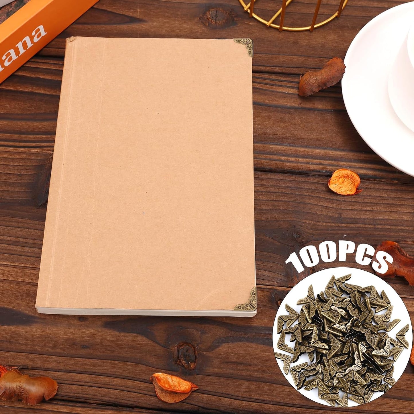 100 Protectores Esquina Libro Metal Bronce Vintage