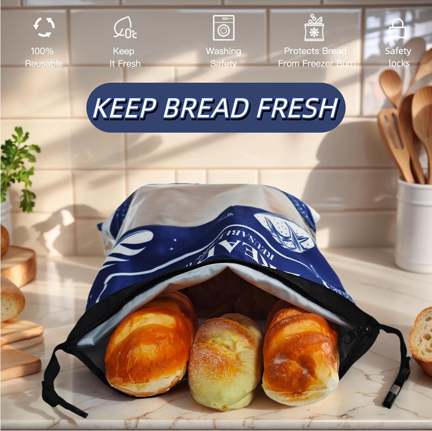 Bolsa de almacenamiento de pan impermeable con sello de cremallera y forro termoplástico