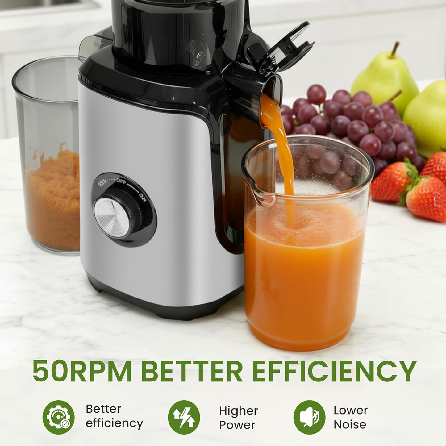 Exprimidor frío con canal ancho para frutas y verduras