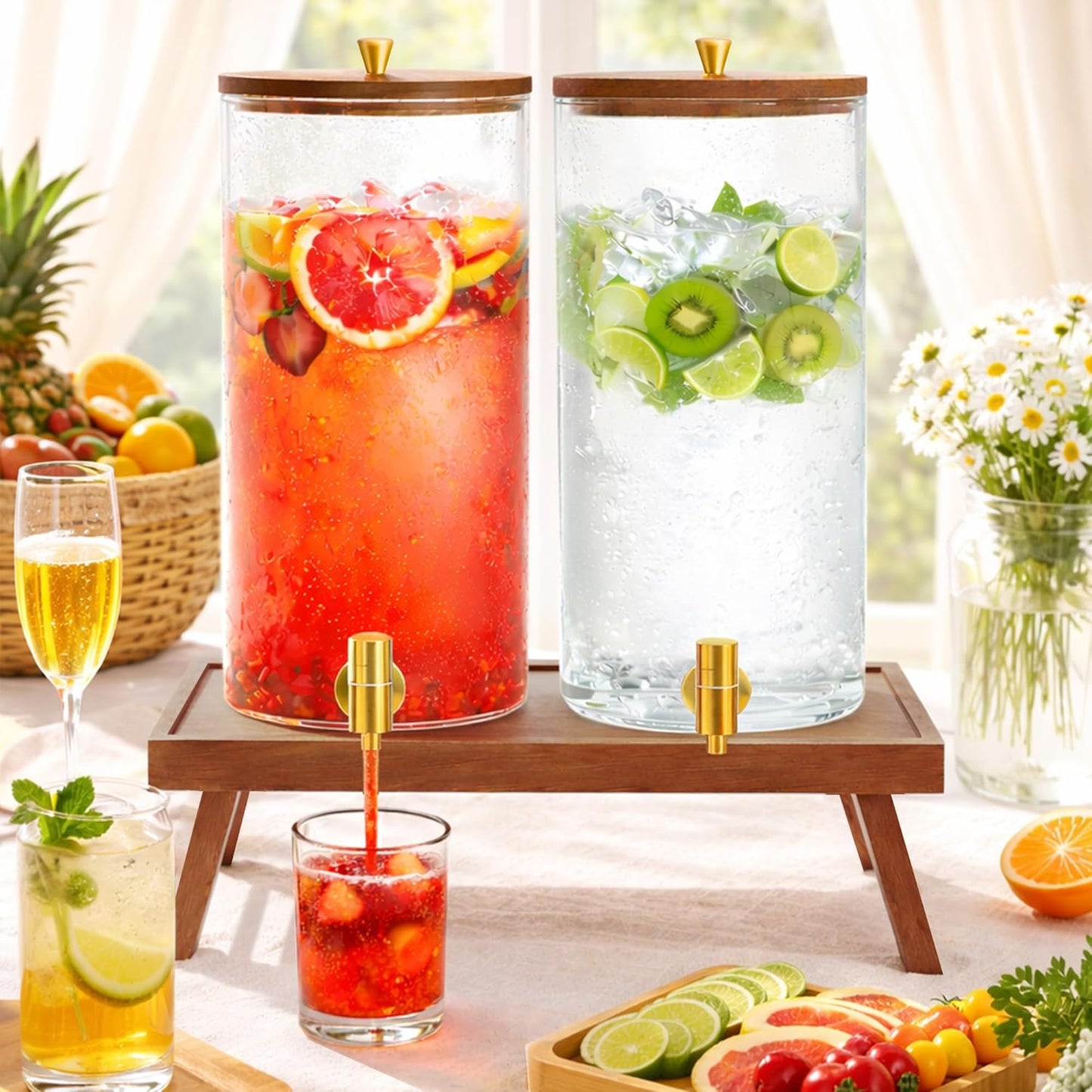 2 Dispensadores Bebida Vidrio 1.5gal Soporte Plegable