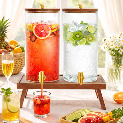 2 Dispensadores Bebida Vidrio 1.5gal Soporte Plegable