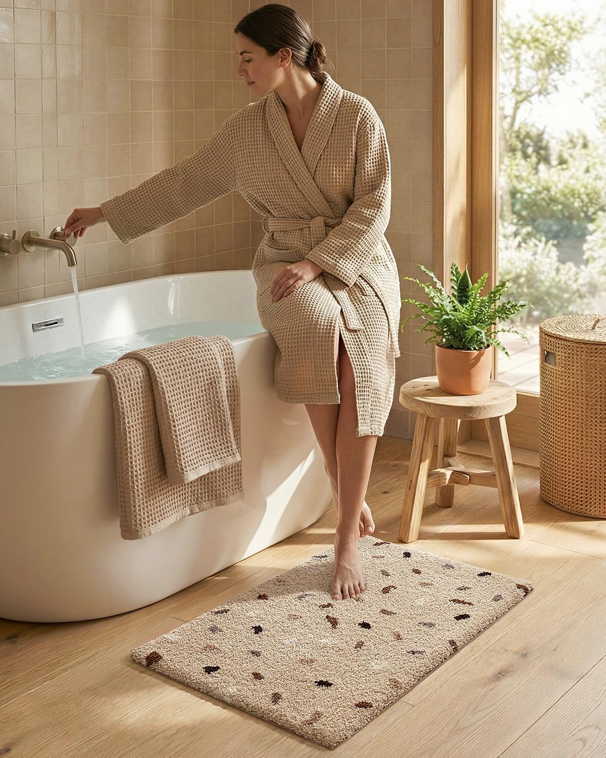 Alfombra baño antideslizante microfibra gruesa caqui 20x32