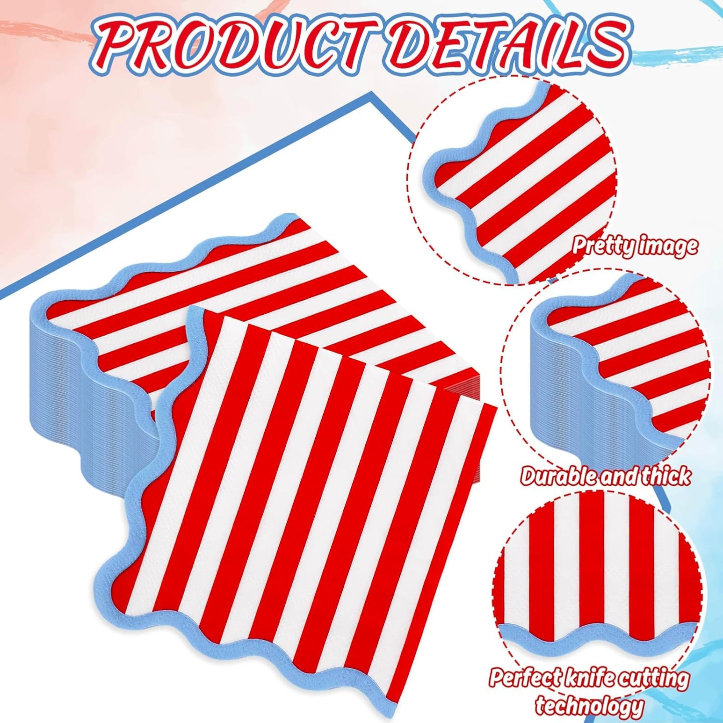 Servilletas de papel para coctel con borde azul estampado rojo y blanco JarThenaAMCS