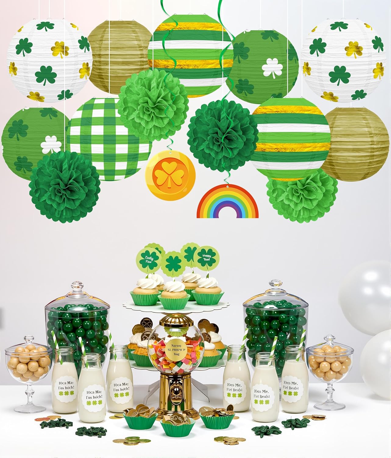 15 Linternas Papel San Patricio Trébol Oro Verde Decoración