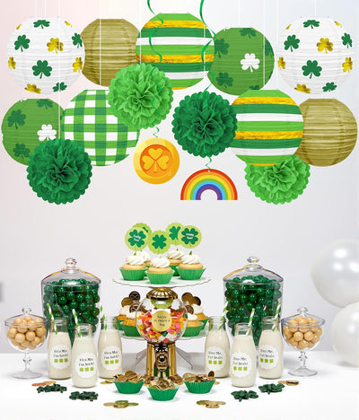 15 Linternas Papel San Patricio Trébol Oro Verde Decoración