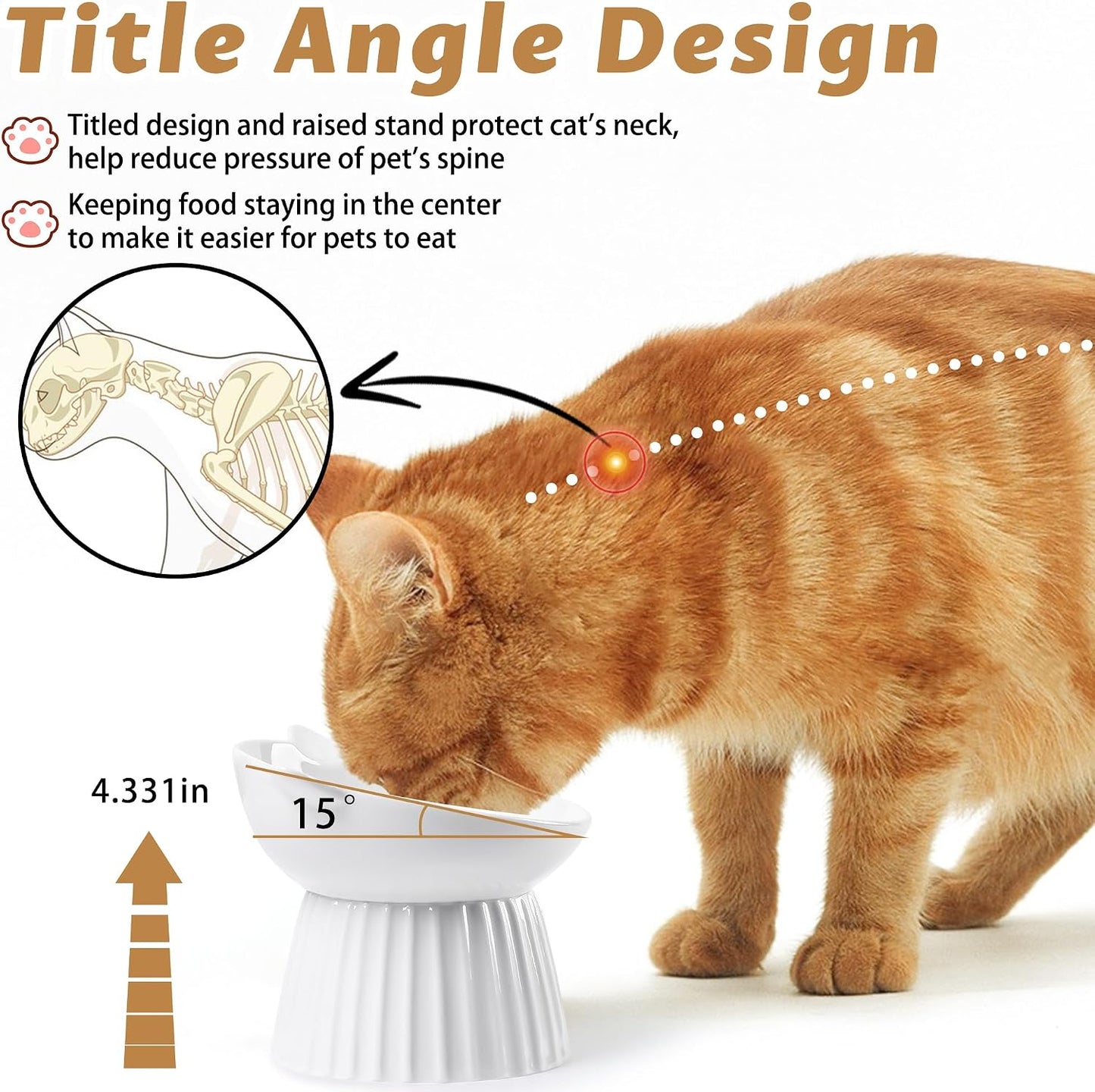 Cuenco elevado cerámica para gatos inclinado anti vómito pack 2