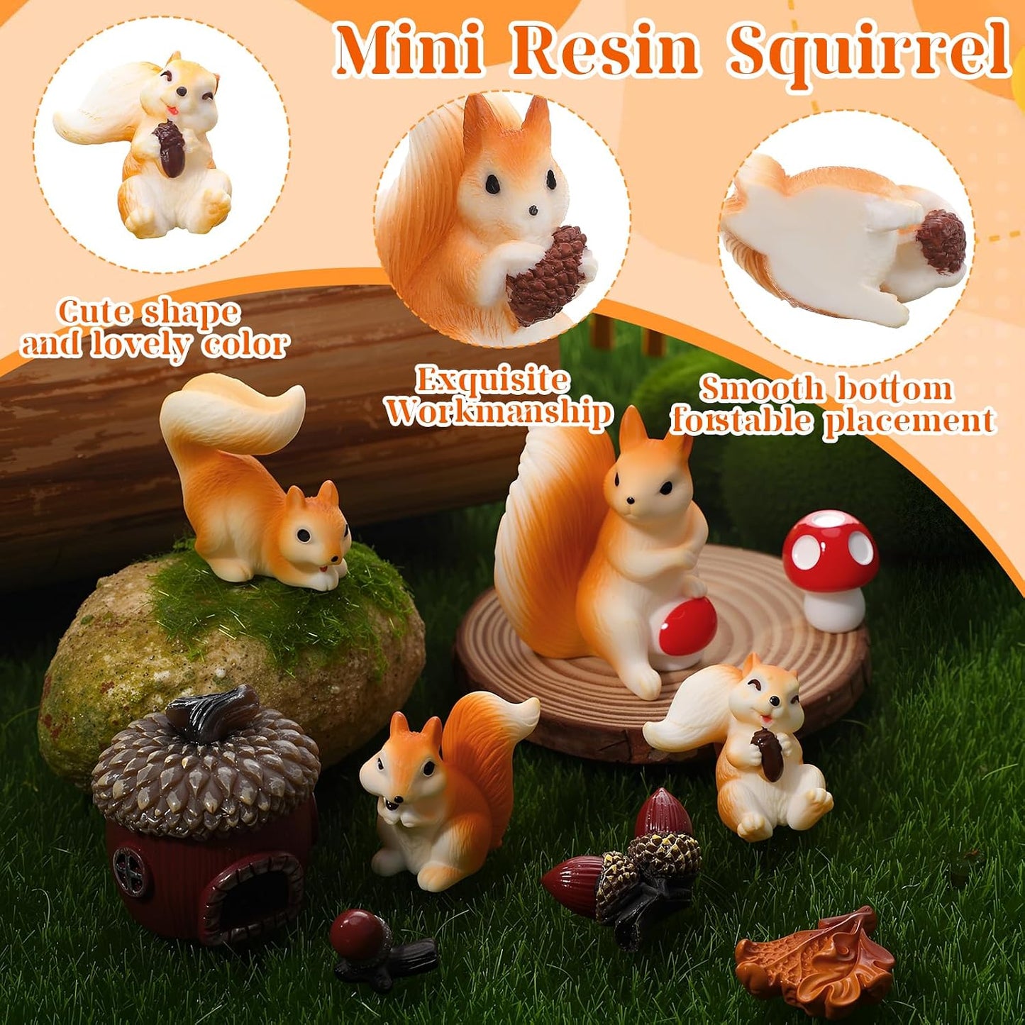 20 Figuras Ardilla Resina Otoño Accesorios Jardín