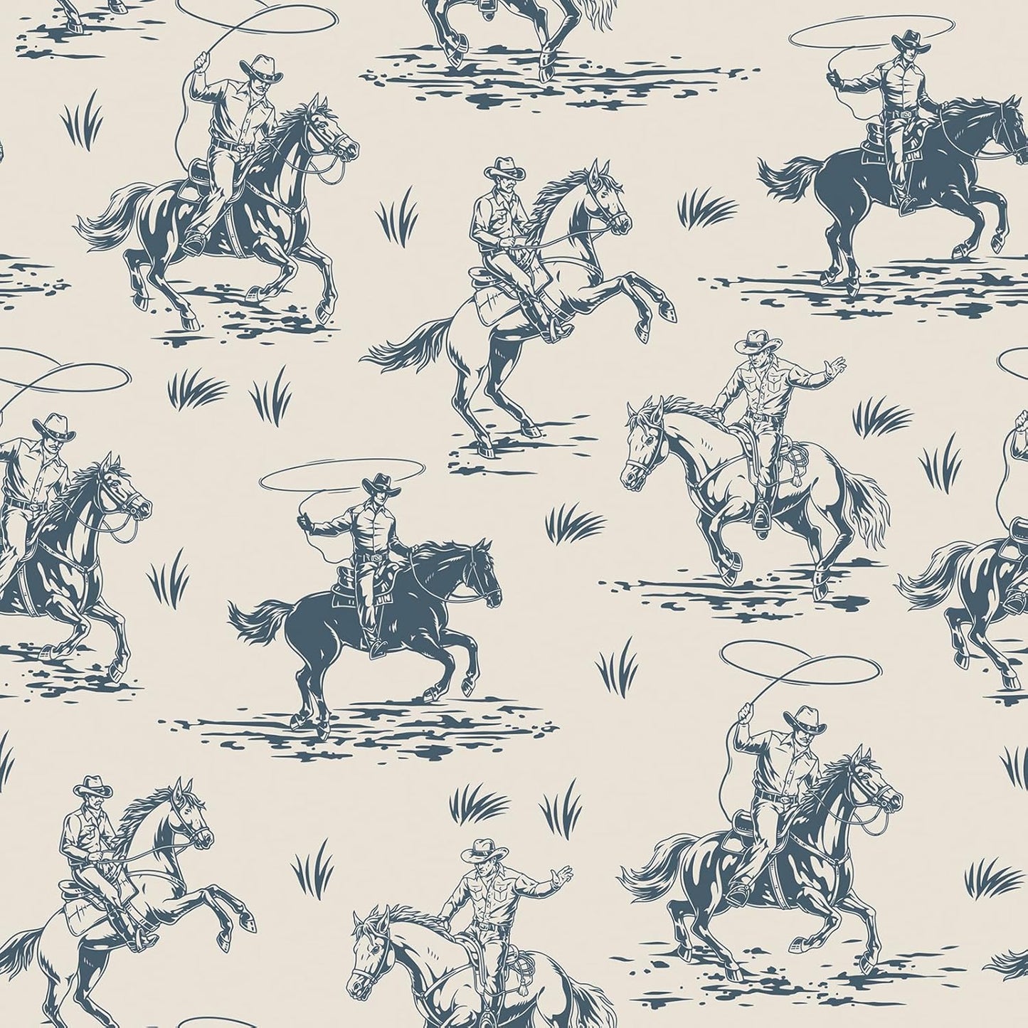 Papel tapiz vaquero occidental prepegado azul blanco crema