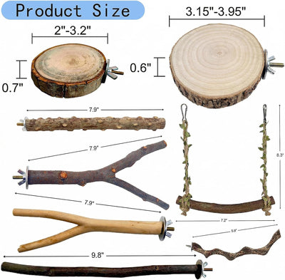 8 Perchas Madera Natural para Jaulas de Pájaros