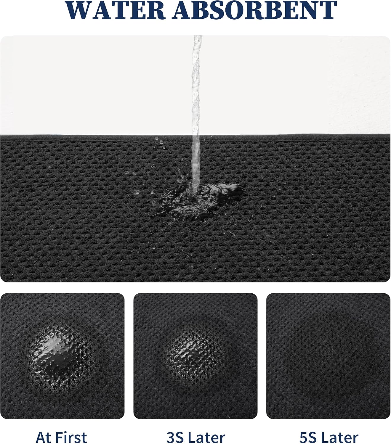 Set 3 Tapetes Baño Absorbente Antiderrap Negro