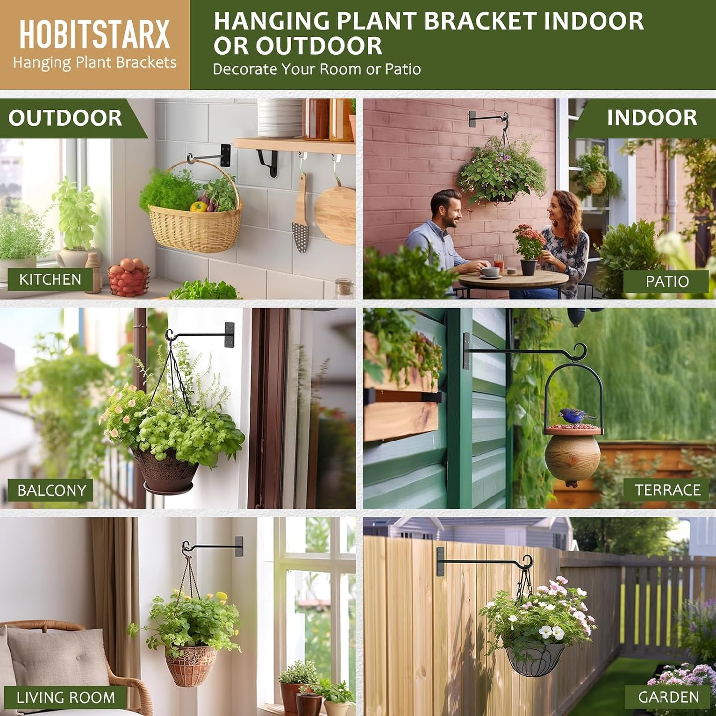 Colgadores hierro forjado negro 12pulg para plantas exterior set 2