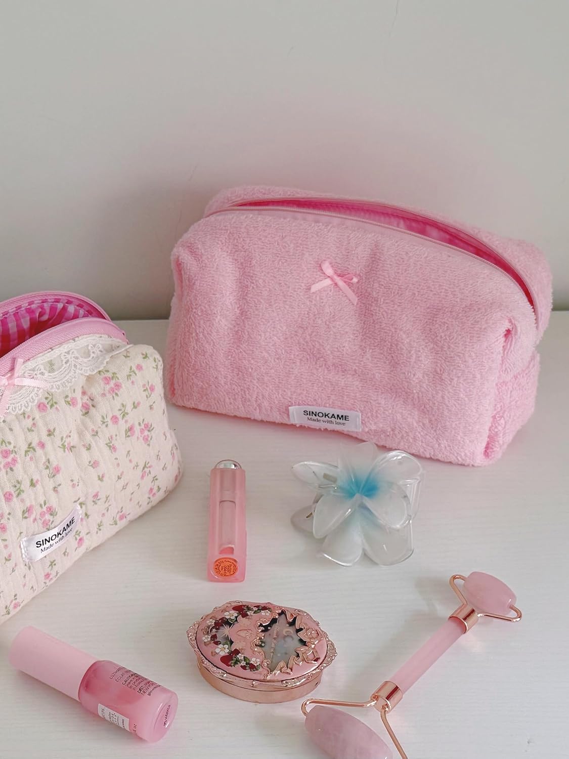 Bolsa maquillaje acolchada algodón floral para mujer y niña