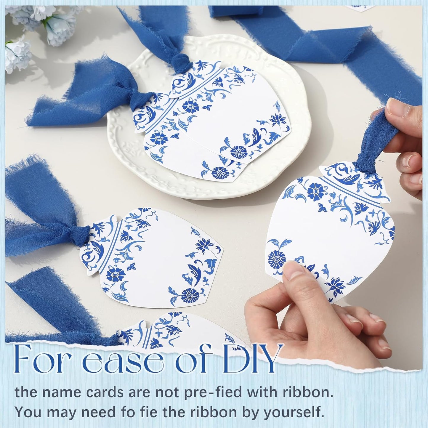 100 Tarjetas Mesa Chinoiserie con Cinta Gasa Transparente