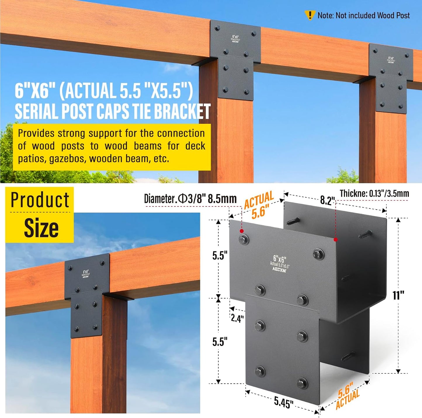 Soportes amarre 5.5x5.5pulg para poste cubierta madera set 4