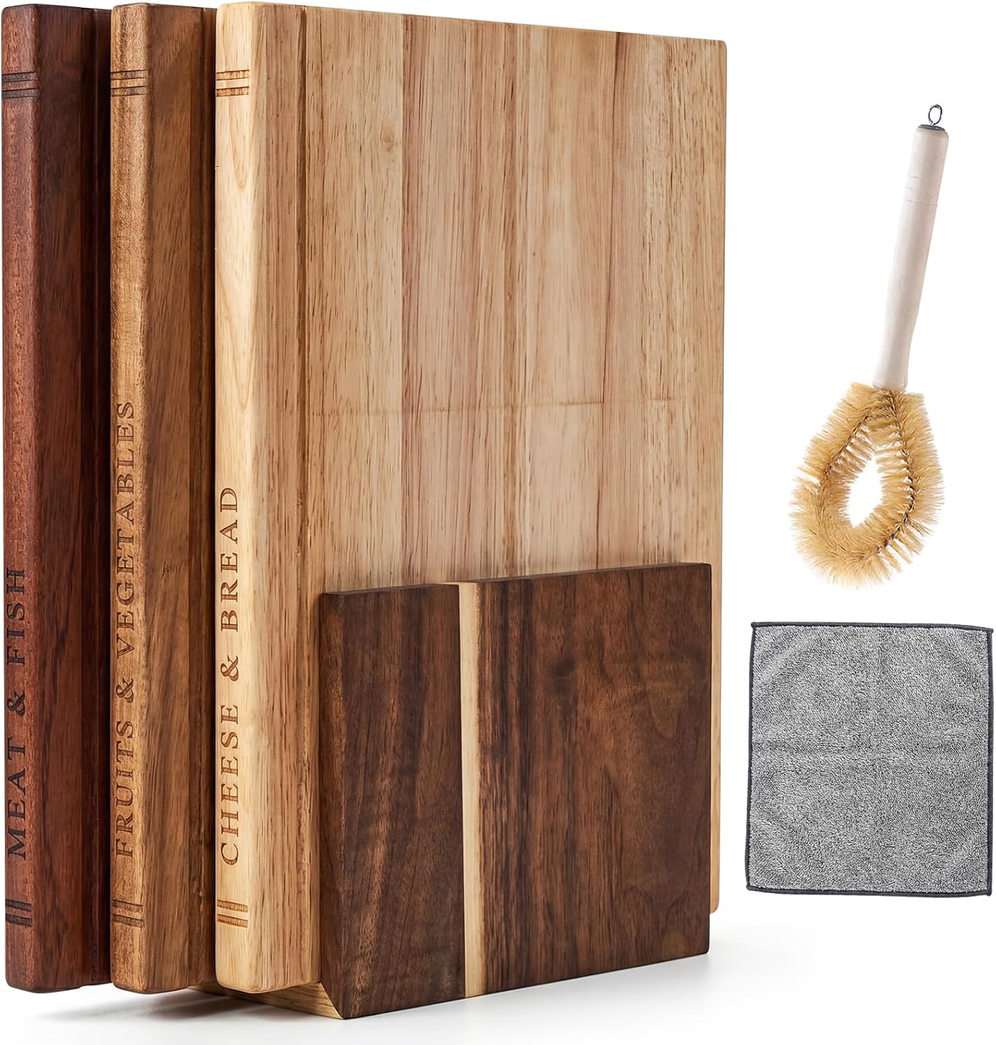 Set Tabla Cortar Libro Madera Acabado Natural Con Accesorios
